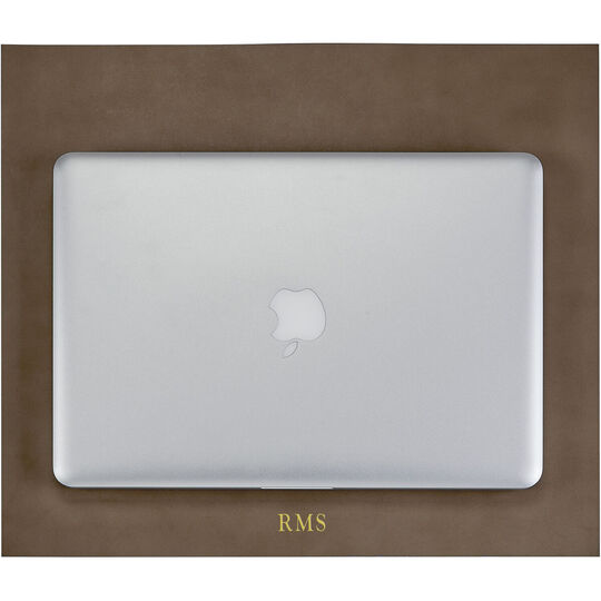 Personalized Two-Sided Leather Desk Mat - Taupe & Natural